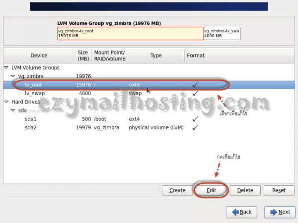 Edit partition root - install centos 6