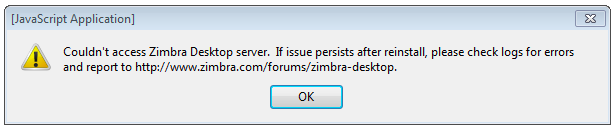 Can not access zimbra desktop server